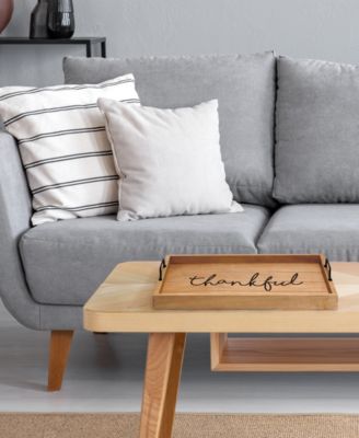 Decorative Wood Serving Tray with Handles - Thankful
