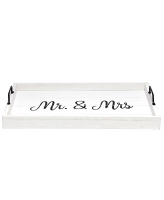 Decorative Wood Serving Tray with Handles - Mr and Mrs