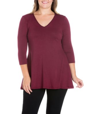 Plus Size 3/4 Sleeve V-Neck Tunic Top