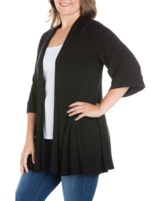 Plus Size Elbow Length Open Front Cardigan Sweater