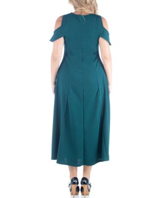 Plus Size Ruffle Cold Shoulder A Line Maxi Dress