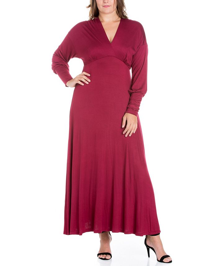 24seven Comfort Apparel Women's Plus Size Bishop Sleeves Maxi Dress ...