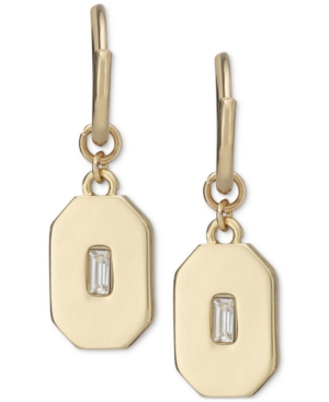 image of Rachel Rachel Roy Gold-Tone Crystal Engraved Charm Hoop Earrings