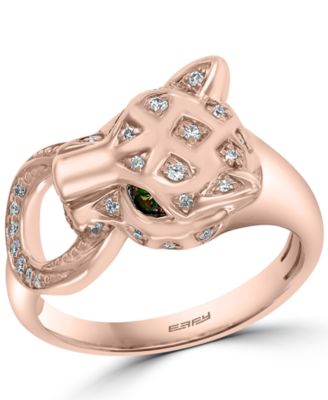 EFFY Collection - Diamond (1/6 ct. t.w.) & Tsavorite Accent Panther Statement Ring in 14k Rose Gold-Plated Sterling Silver