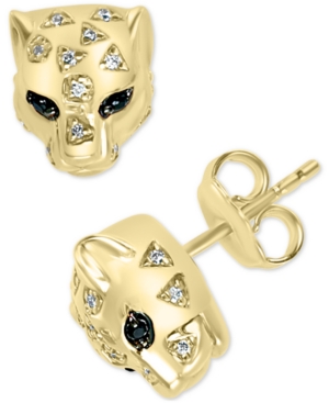 image of Effy Diamond (1/10 ct. t.w.) & Black Sapphire Accent Panther Stud Earrings in 14k Gold-Plated Sterling Silver