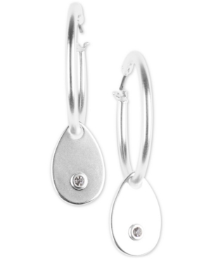 image of Lucky Brand Silver-Tone Pave Charm Hoop Earrings
