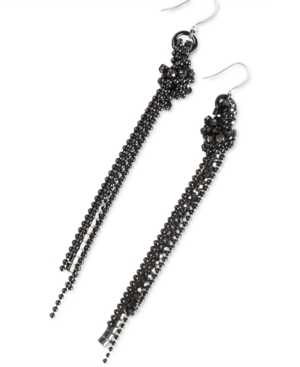 image of Lucky Brand Hematite-Tone Crystal & Bead Knotted Linear Drop Earrings