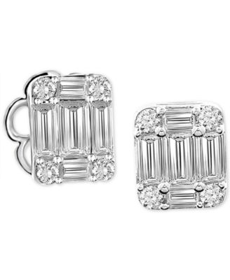 Macy's - Diamond Baguette Cluster Stud Earrings (5/8 ct. t.w.) in 14k White Gold