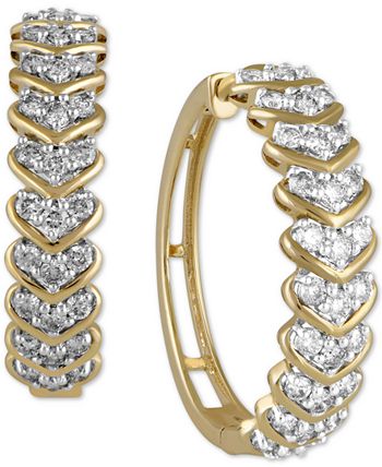 Macy's - Diamond Chevron Hoop Earrings (1 ct. t.w.) in 10k Gold
