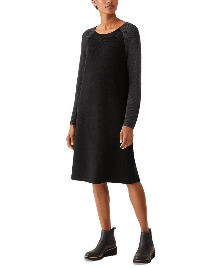 Eileen Fisher Contrast Sleeve Dress - Macy's