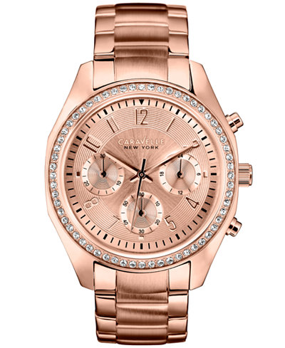 Caravelle New York by Bulova Women's Chronograph Rose Gold-Tone Stainless Steel Bracelet Watch 36mm 44L117
