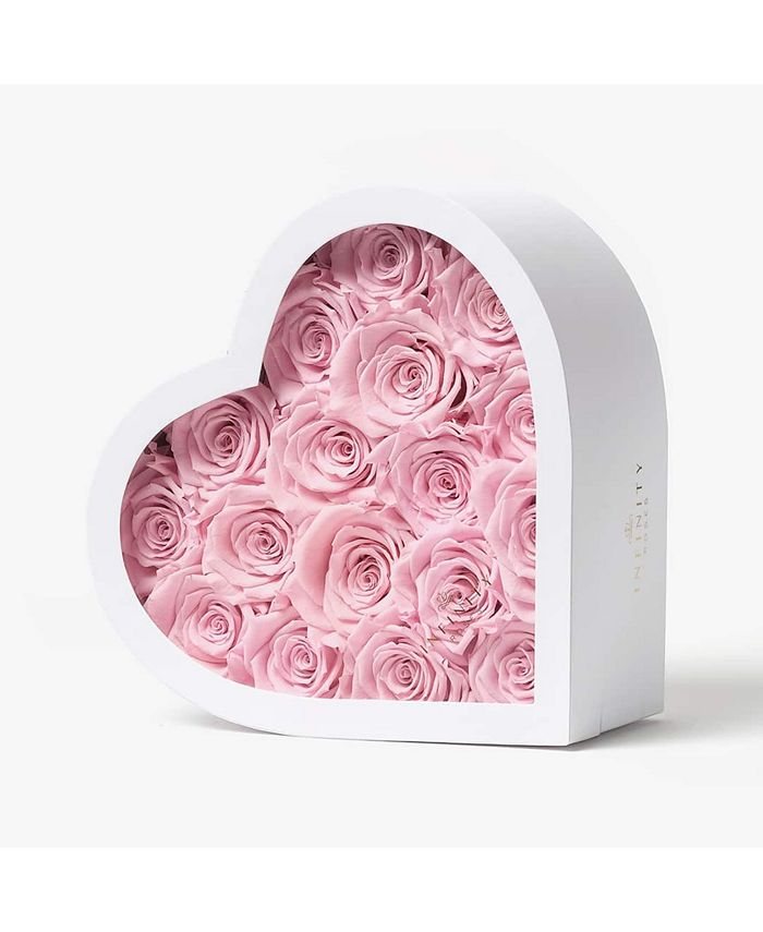 Infinity Roses Heart Box of 17 Pink Real Roses Preserved to Last Over a