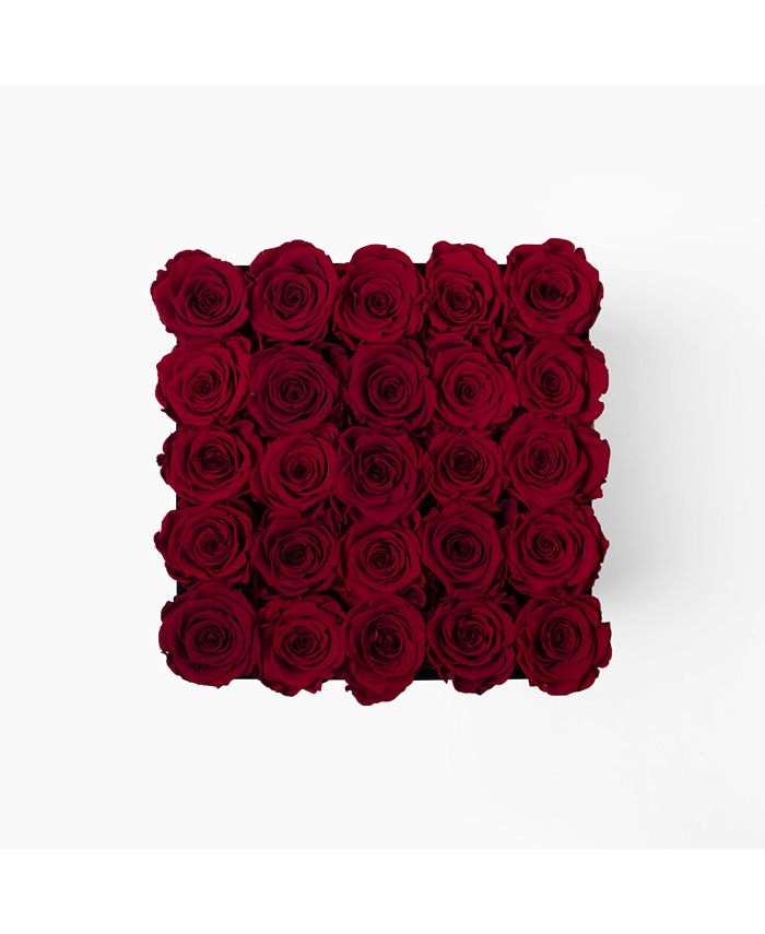 Infinity Roses Square Box of 25 Red Real Roses Preserved to Last Over a