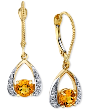 image of Citrine (1 ct. t.w.) & Diamond (1/8 ct. t.w.) Drop Earrings in 14k Gold