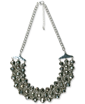image of Style & Co Silver-Tone Beaded Triple-Row Statement Necklace, 20
