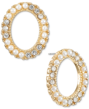 image of Alfani Gold-Tone Pave & Imitation Pearl Open Oval Drop Earrings, Created for Macy-s