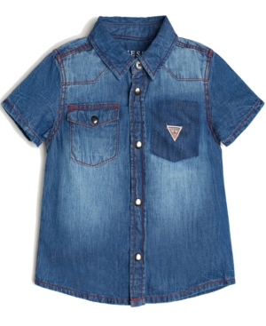 image of Guess Baby Boys Short Sleeve Denim Shirt