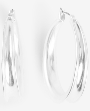 image of Lucky Brand Silver-Tone Medium Curved Hoop Earrings, 1.38