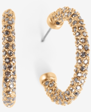 image of Lucky Brand Gold-Tone Small Pave C-Hoop Earrings, 0.75
