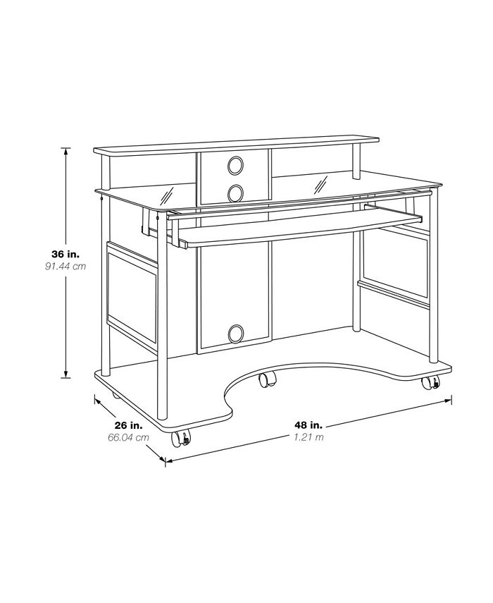 OSP Home Furnishings Vision Glass MultiMedia Home Office Rolling Desk