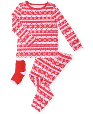 image of Max & Olivia Baby Girls 2-Piece Fair Isle Pajama Sock Set
