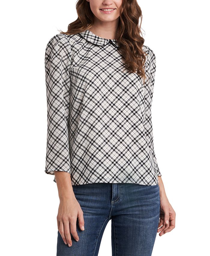 CeCe Collared Plaid 3/4-Sleeve Blouse & Reviews - Tops - Women - Macy's