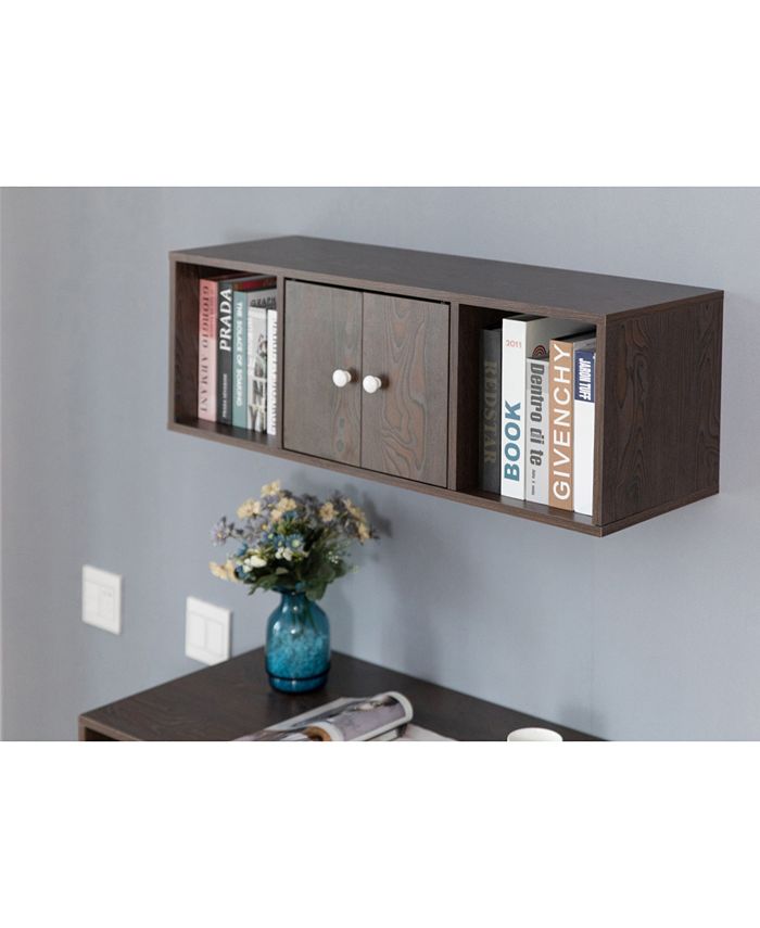 Basicwise Wall Mounted Office Computer Desk and Floating Hutch