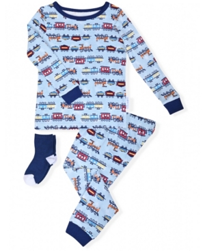 image of Max & Olivia Baby Boys 2-Piece Train Print Pajama Sock Set
