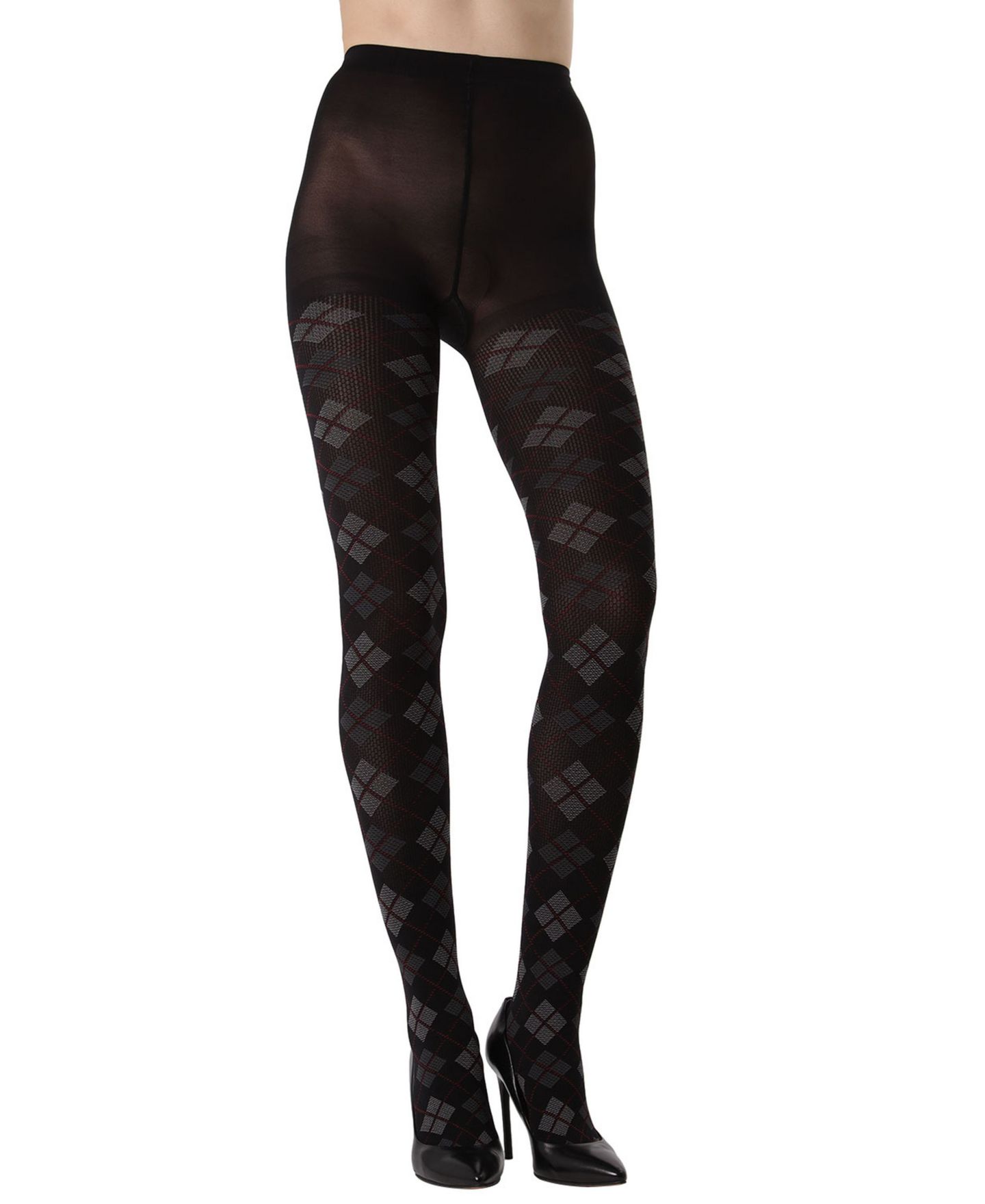 Женские колготки MeMoi Argyle Pattern Opaque Tights, цвет: Чёрный — фото 3