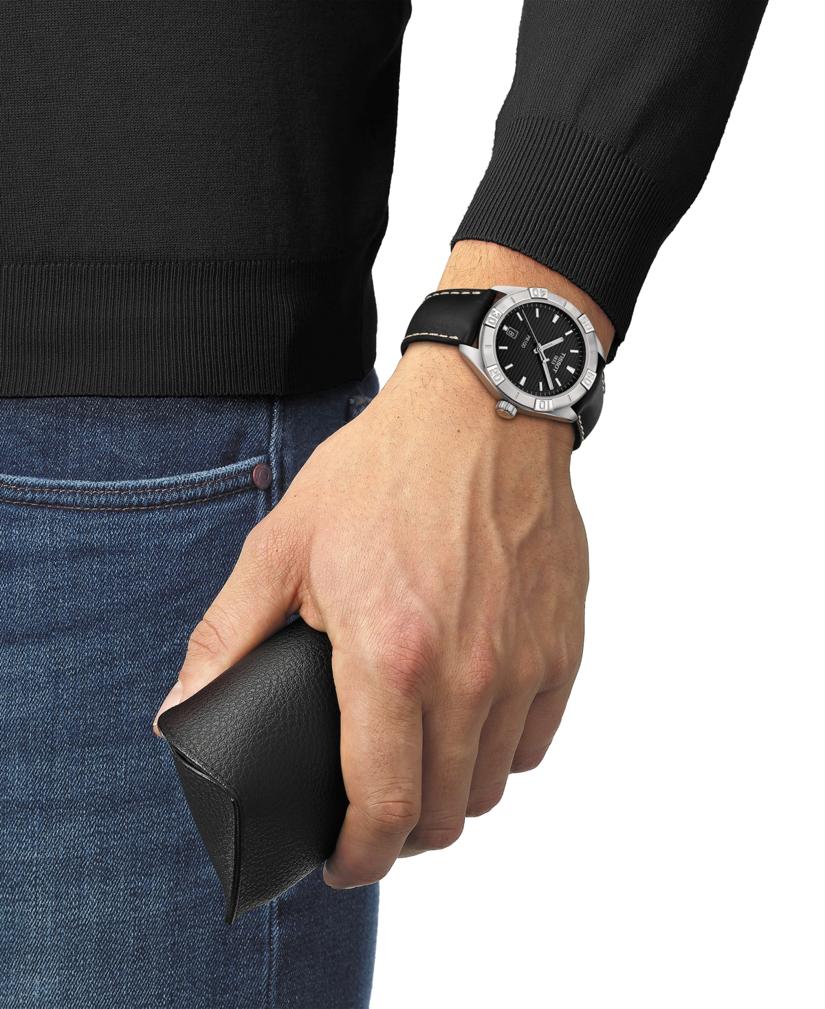 Shop Tissot Men's Swiss Pr 100 Sport Black Leather Strap Watch 42mm