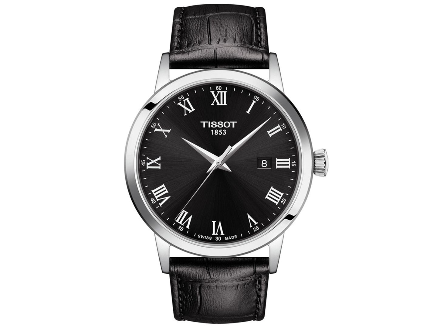Мужские часы Tissot Swiss Classic Dream Black Leather Strap Watch 42mm — фото 1
