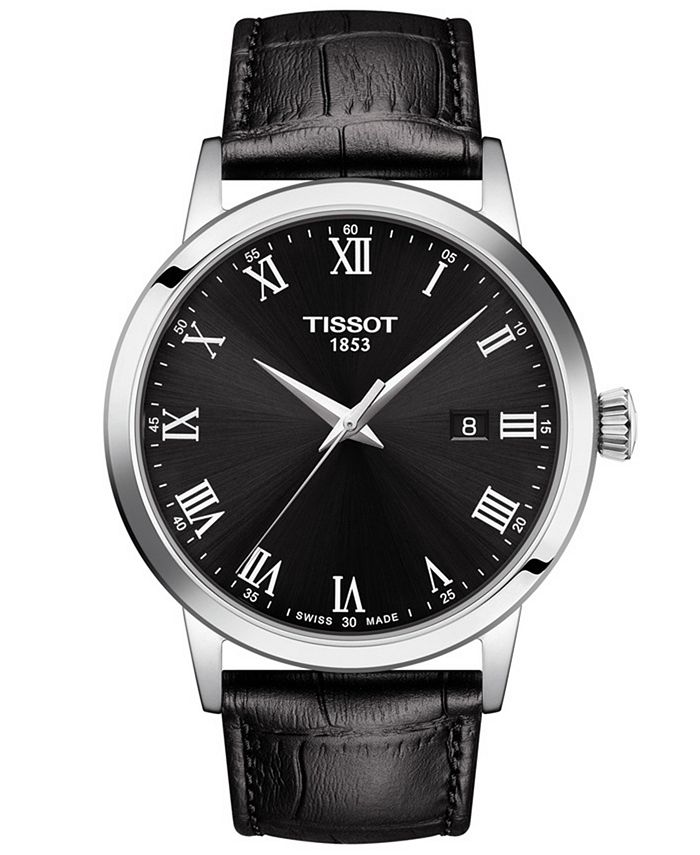 Tissot - Men's Swiss Classic Dream Black Leather Strap Watch 42mm