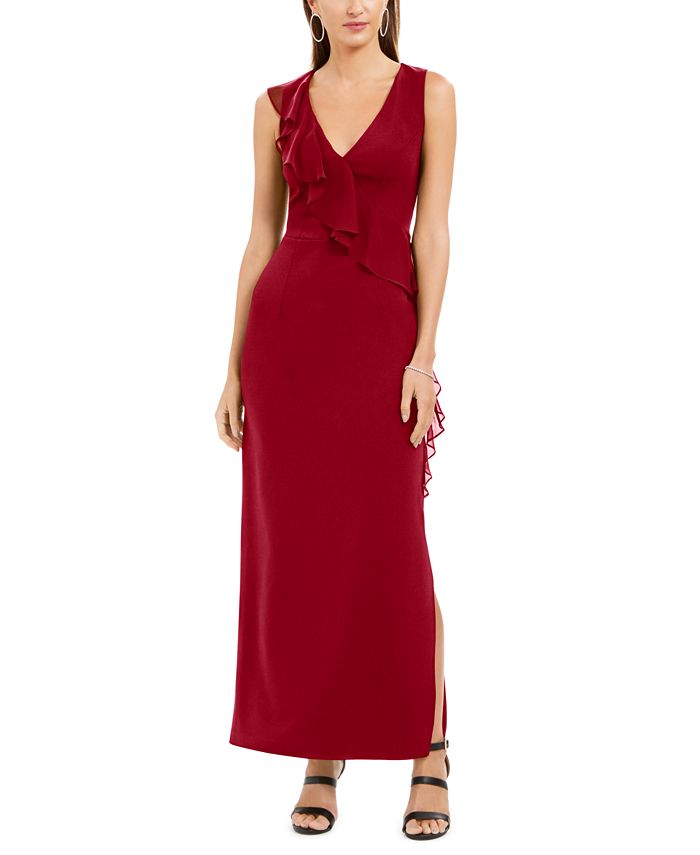 Connected Petite V-Neck Ruffled Gown - Macy's