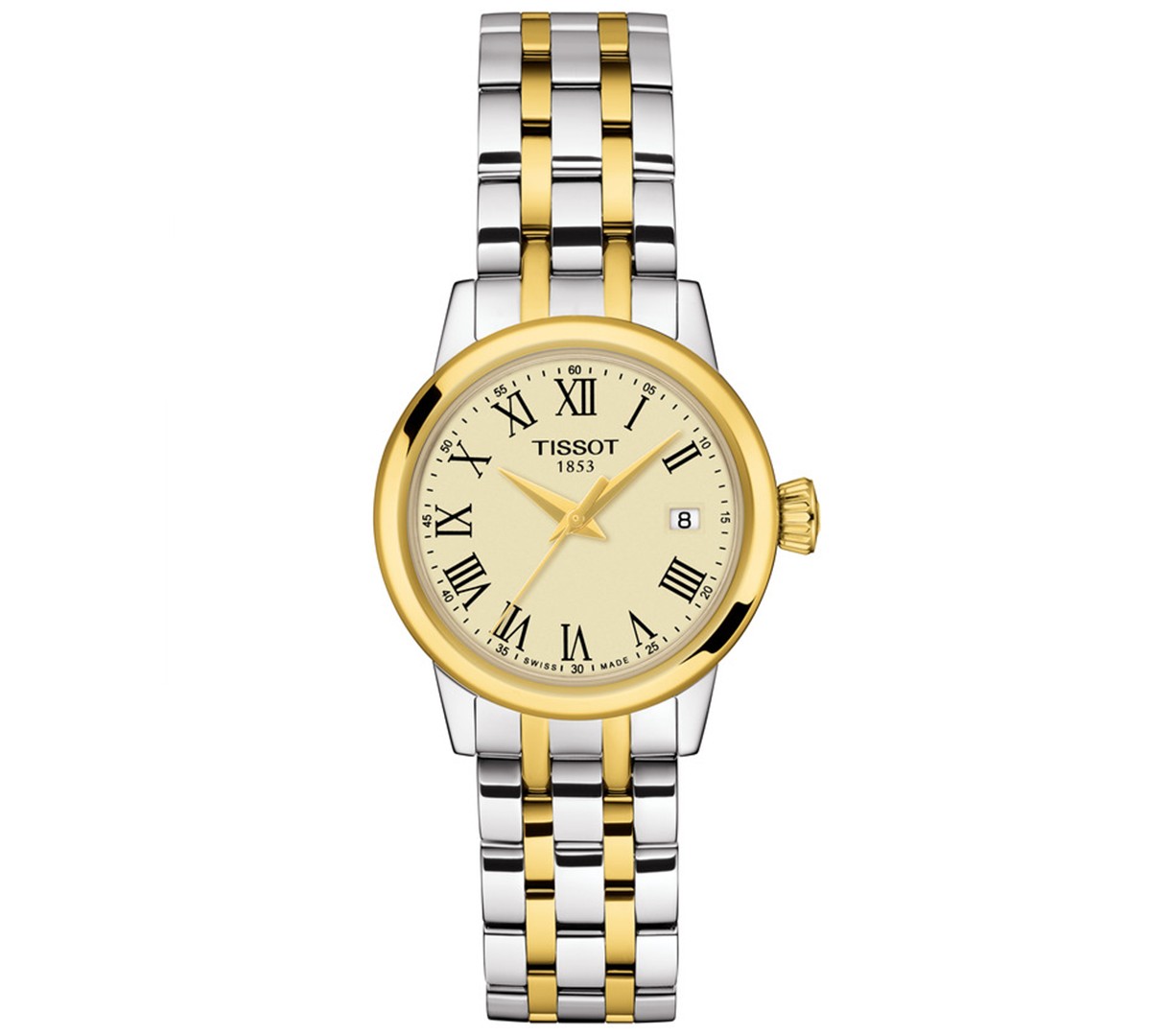 Женские часы Tissot Swiss Classic Dream на браслете, двухцветные, 28 мм — фото 1