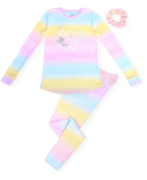 image of Big Girl-s Cosy Tight Fit Pajama Set Ombre Print with Dreams Screen and Scrunchie