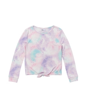 image of Big Girls Long Sleeve Tie Front Tie Dye Thermal Top