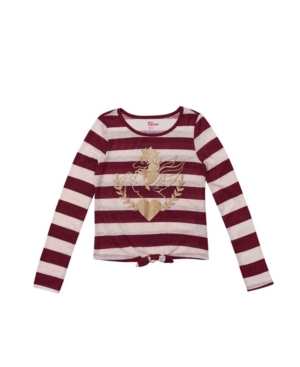 image of Big Girls Long Sleeve Striped Tie Front Graphic Tee