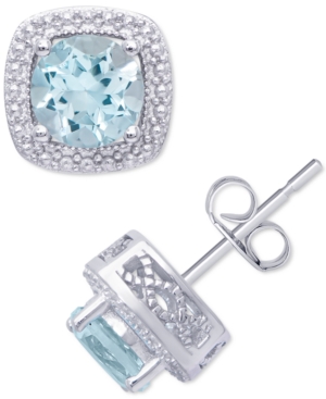 image of Blue Topaz (2 ct. t.w.) & Cubic Zirconia Cushion Stud Earrings in Sterling Silver