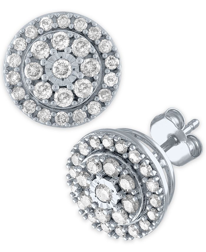 Macy's Diamond Earrings Halo Stud Earrings (1 ct. t.w.) in Sterling
