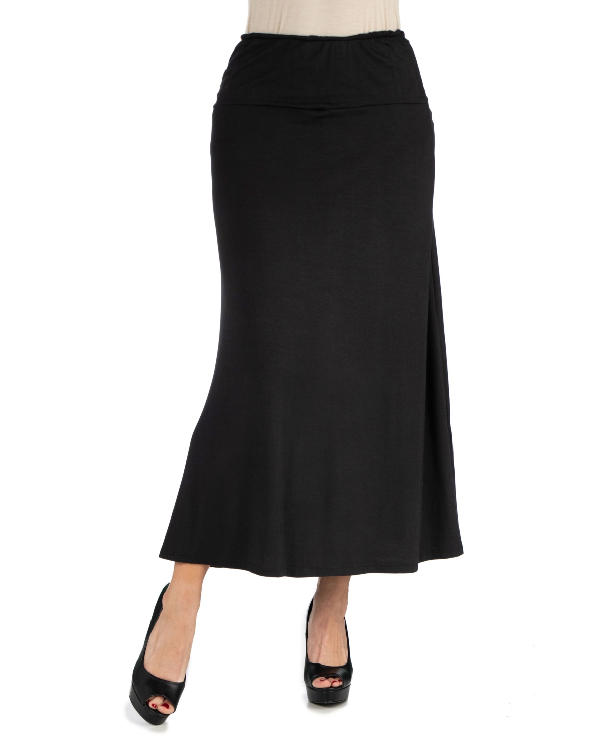 Plus Size Elastic Waist Maxi Skirt - Olive