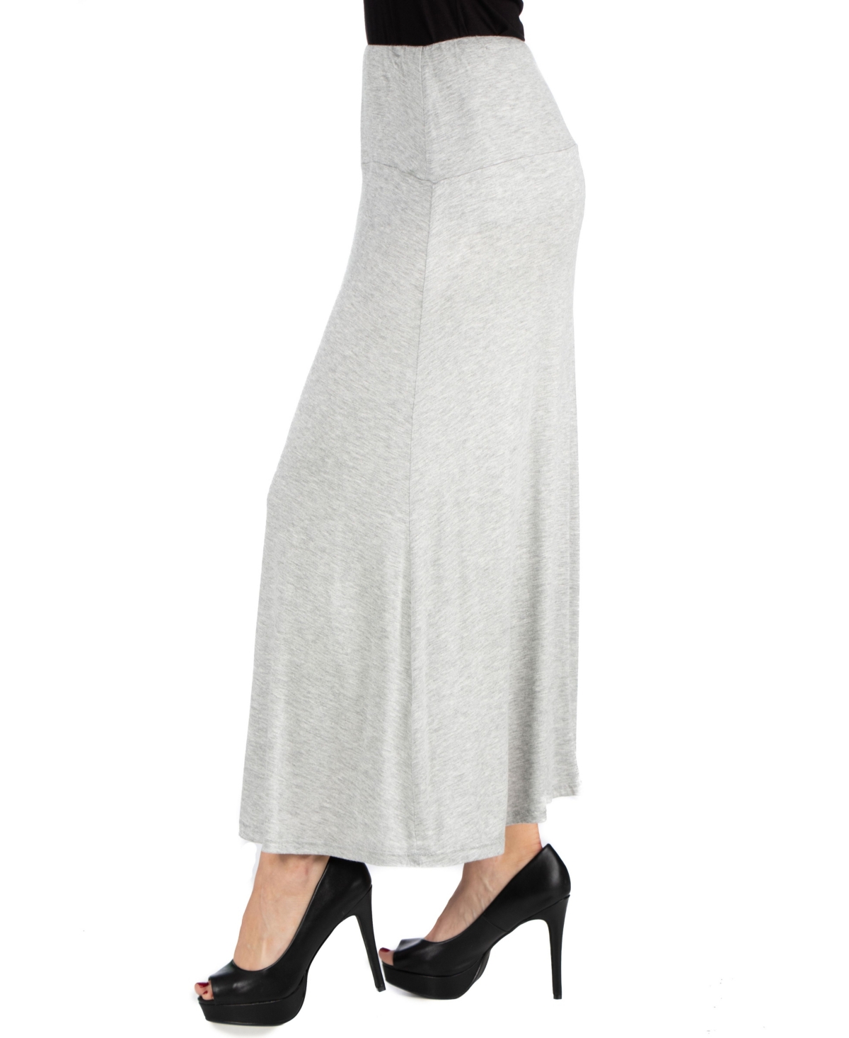 Plus Size Elastic Waist Maxi Skirt - White