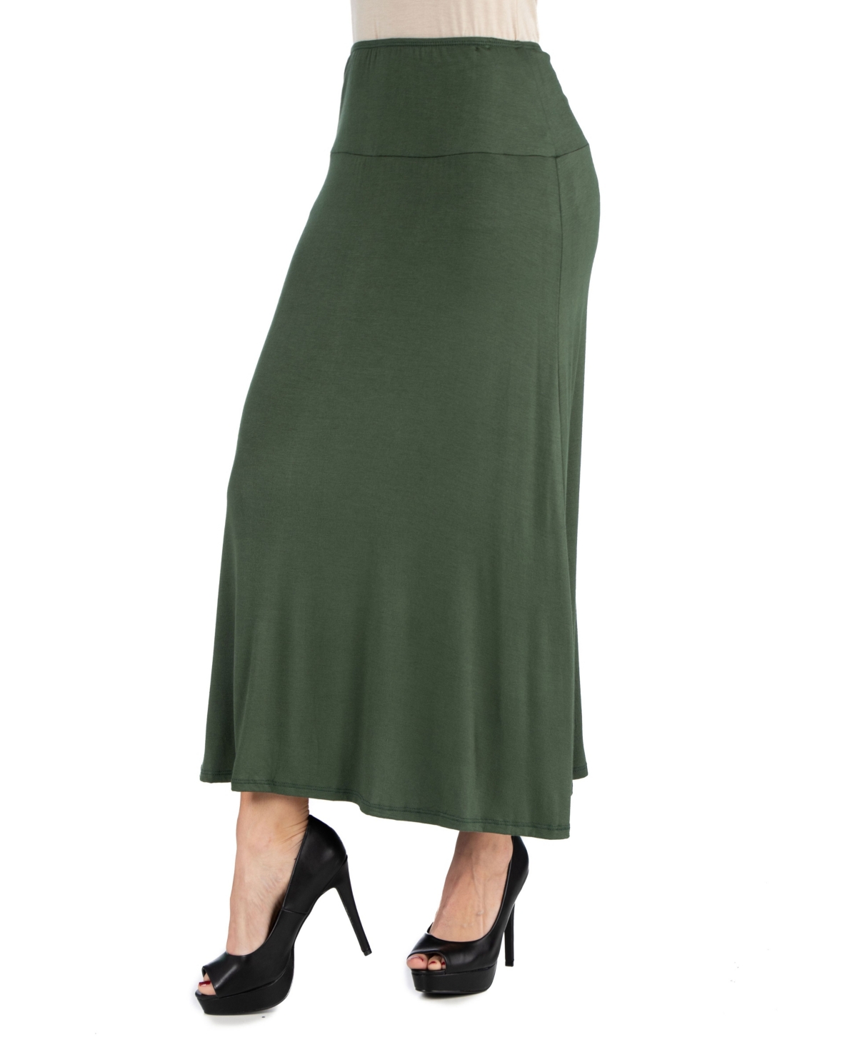 Plus Size Elastic Waist Maxi Skirt - Olive