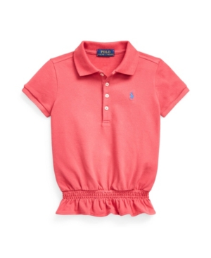 image of Little Girls Smocked Stretch Mesh Polo Shirt