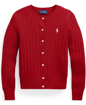 image of Big Girls Cable-Knit Cotton Cardigan