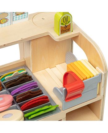 Melissa and Doug - Wooden Slice Stack Sandwich Counter with Deli Slicer – 56-Piece Pretend Play Food Pieces