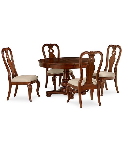 Bordeaux 5 Piece Round Dining Room Furniture Set Round Pedestal Dining Table 4 Queen Anne Side Chairs