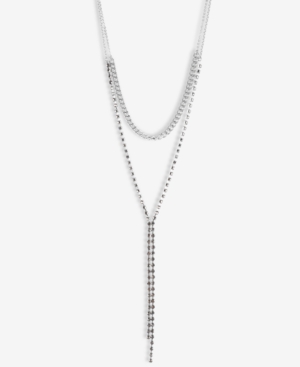 image of Lucky Brand Silver-Tone Crystal & Chain Lariat Necklace, 18