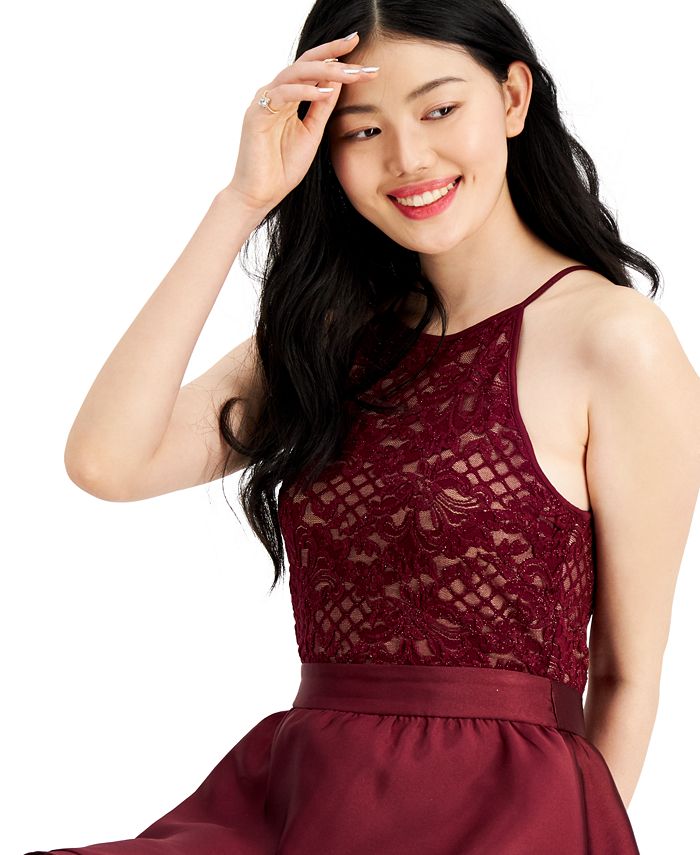 Emerald Sundae Junior's Glitter Lace Racerback Dress Red Size XX-Small