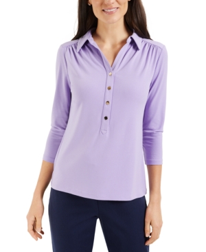 Charter Club Petite 3/4-Sleeve Polo Top Created for Macy's