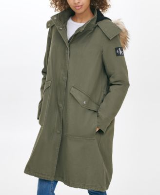 Faux-Fur-Trim Hooded Walker Coat